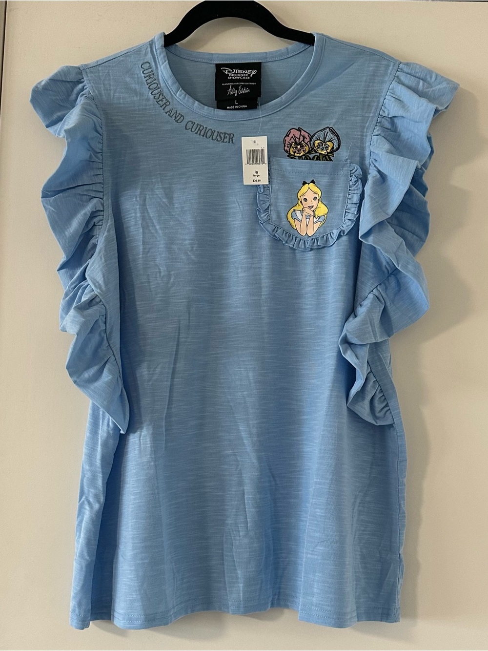 Disney Designer Showcase Light Blue Alice in Wonderland Ruffle Sleeve Tee